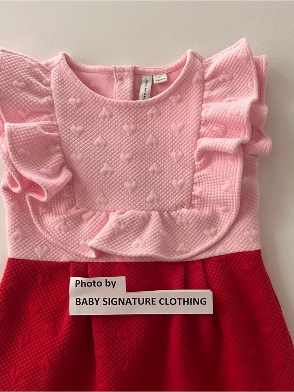 Janie and Jack Girls 7 Pink Red Ruffle Heart Print Dress Valentine’s Day